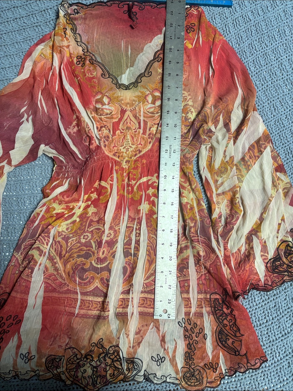 Boho V-Neck Red Patterned Tunic Top - Picture 5 of 6